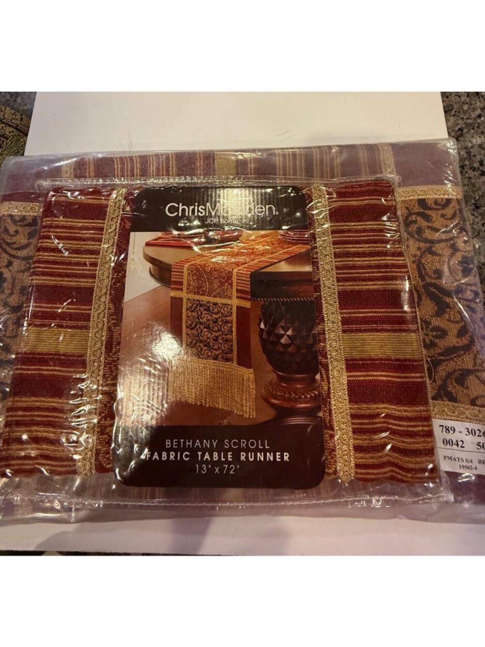 Chris Madden Bethany Scroll Fabric Table Runner & 4 Placemats Set 13"x72" Red Go